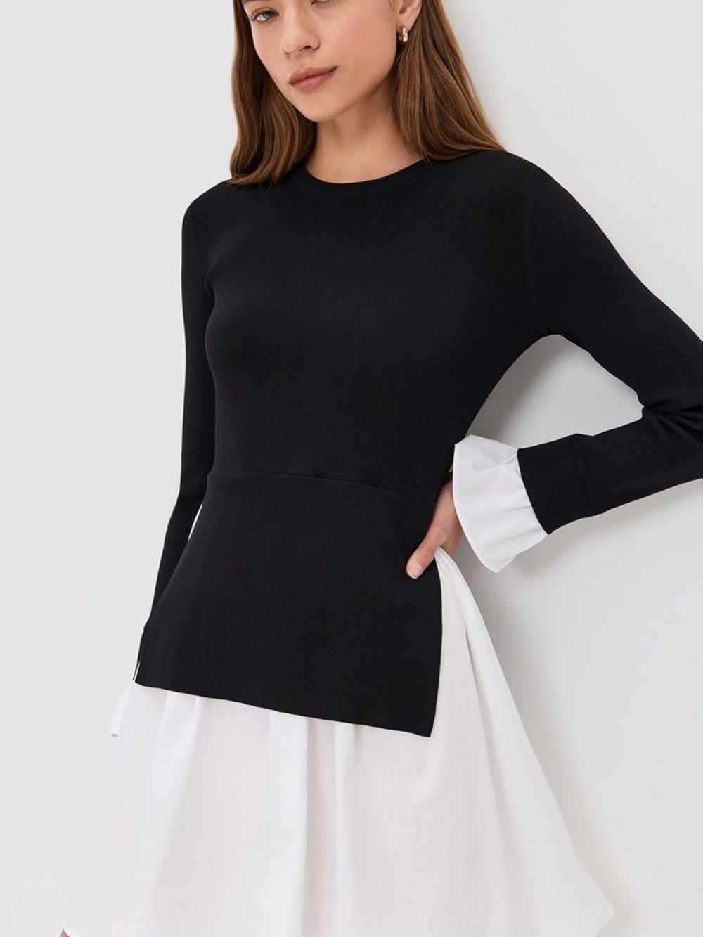 NWT English Factory combo knit poplin dress black white Medium - Picture 2 of 15